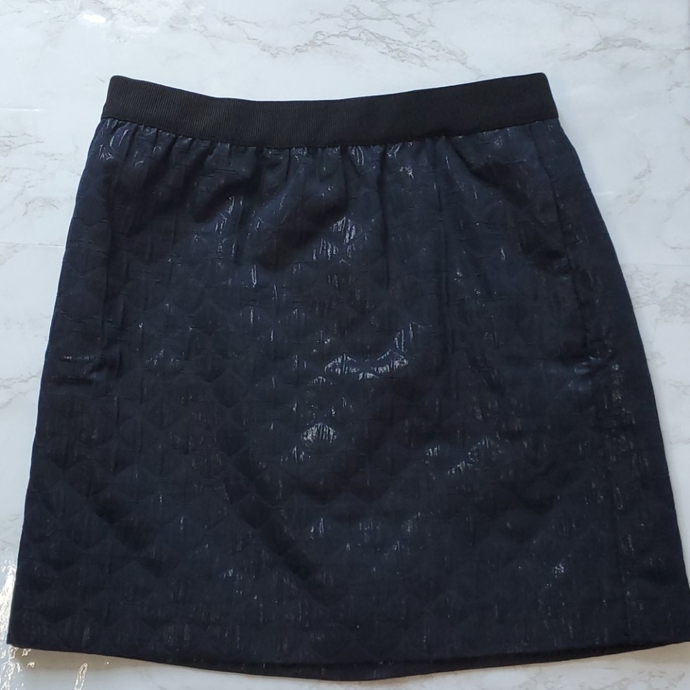Loft Metallic Navy skirt with black waistband
